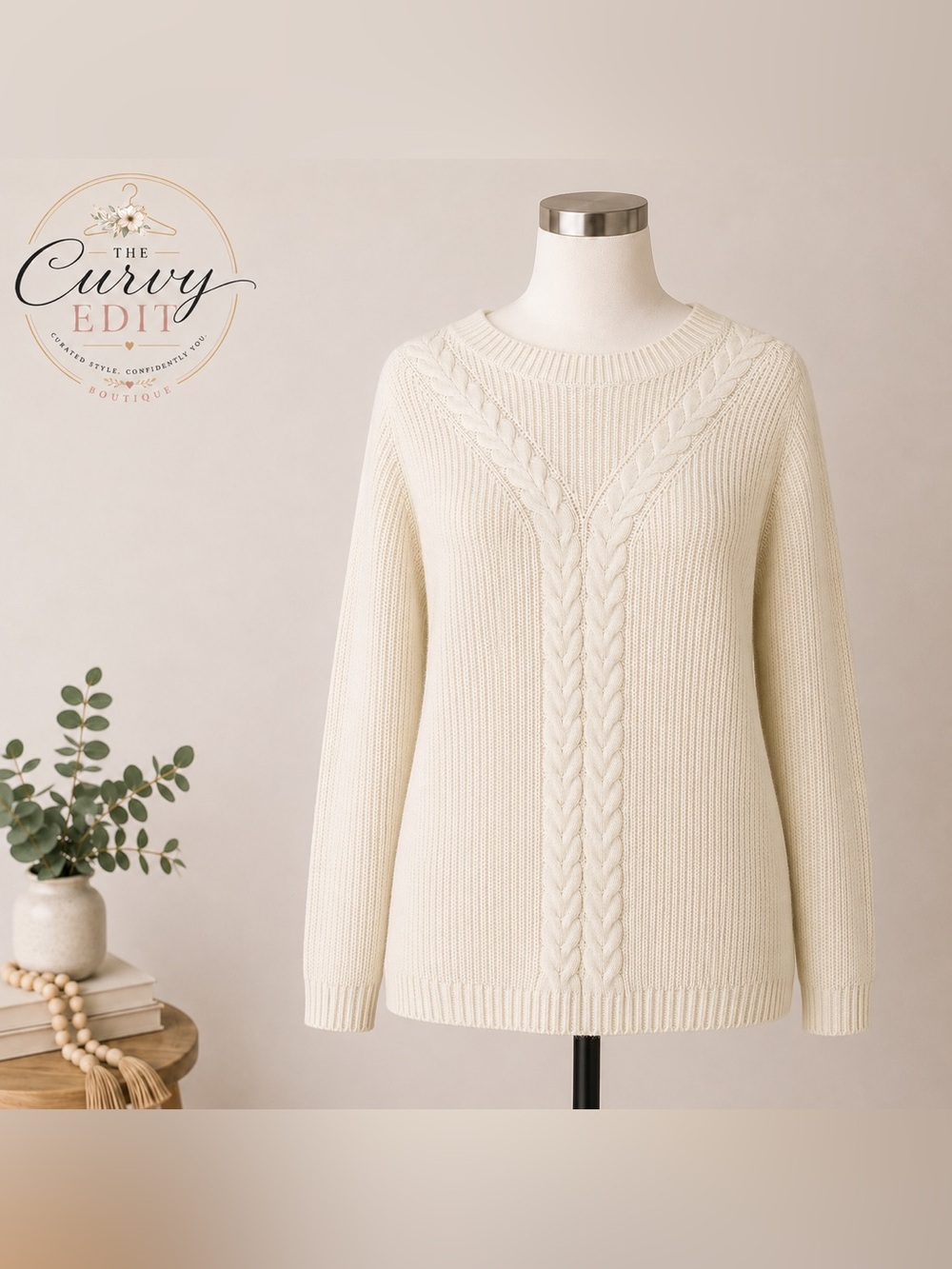 Talbots Petite XL Ivory Cable Knit Lambswool Blend Sweater Cozy Classic